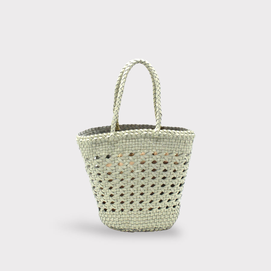 Ivy - Hand Woven Top Grain Leather Basket Bag Cream White