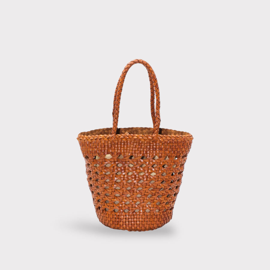 Ivy - Hand Woven Top Grain Leather Basket Bag Caramel