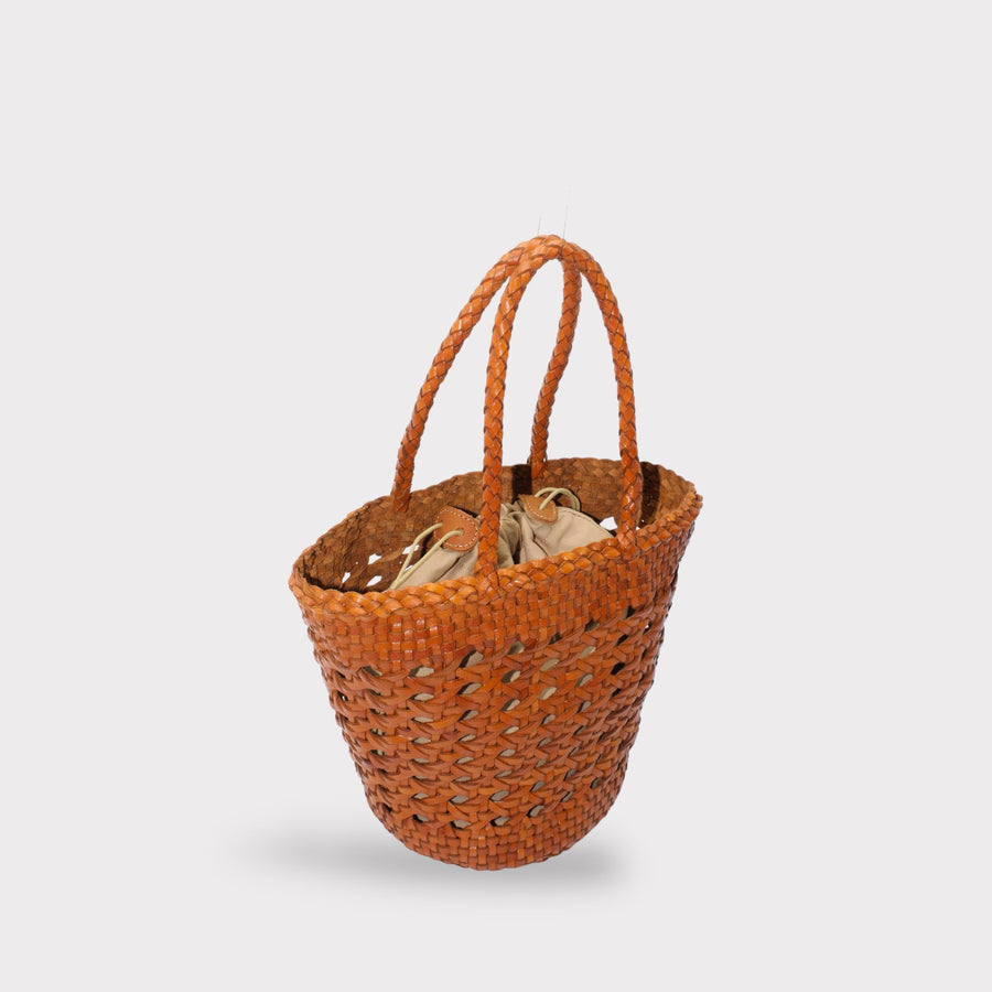 Ivy - Hand Woven Top Grain Leather Basket Bag Caramel