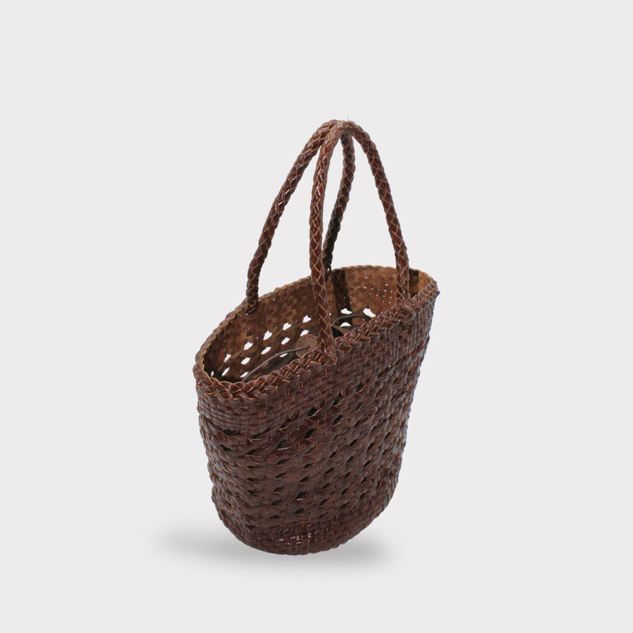 Ivy - Hand Woven Top Grain Leather Basket Bag Coffee