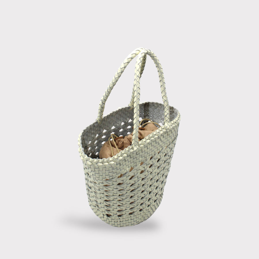 Ivy - Hand Woven Top Grain Leather Basket Bag Cream White