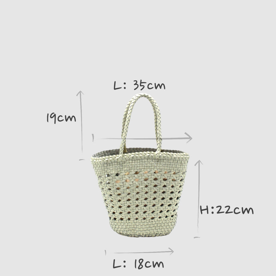 Ivy - Hand Woven Top Grain Leather Basket Bag Cream White