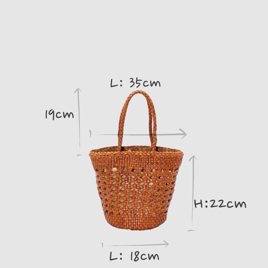 Ivy - Hand Woven Top Grain Leather Basket Bag Caramel