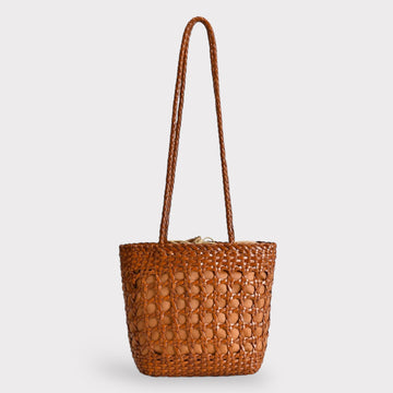 Asia - Handwoven Leather Shoulder Bucket Bag Brown