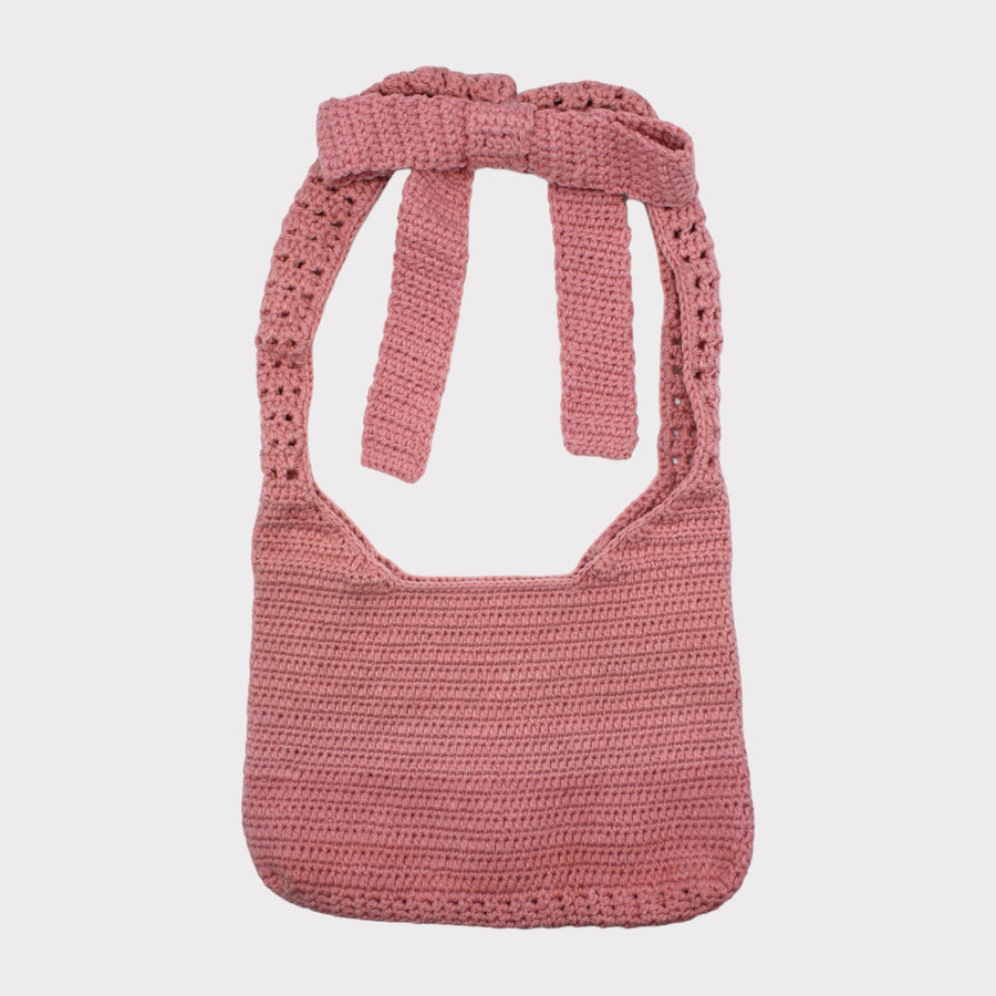 Handmade Crochet Tote Bag With Bowknot