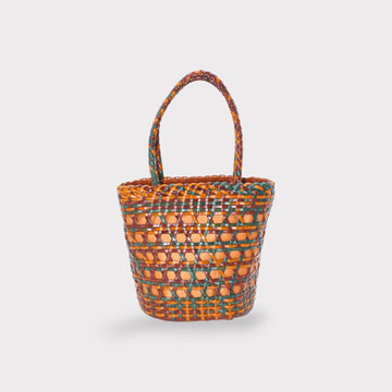 Lena - Hand Weave Leather Basket Bag Blue & Brown