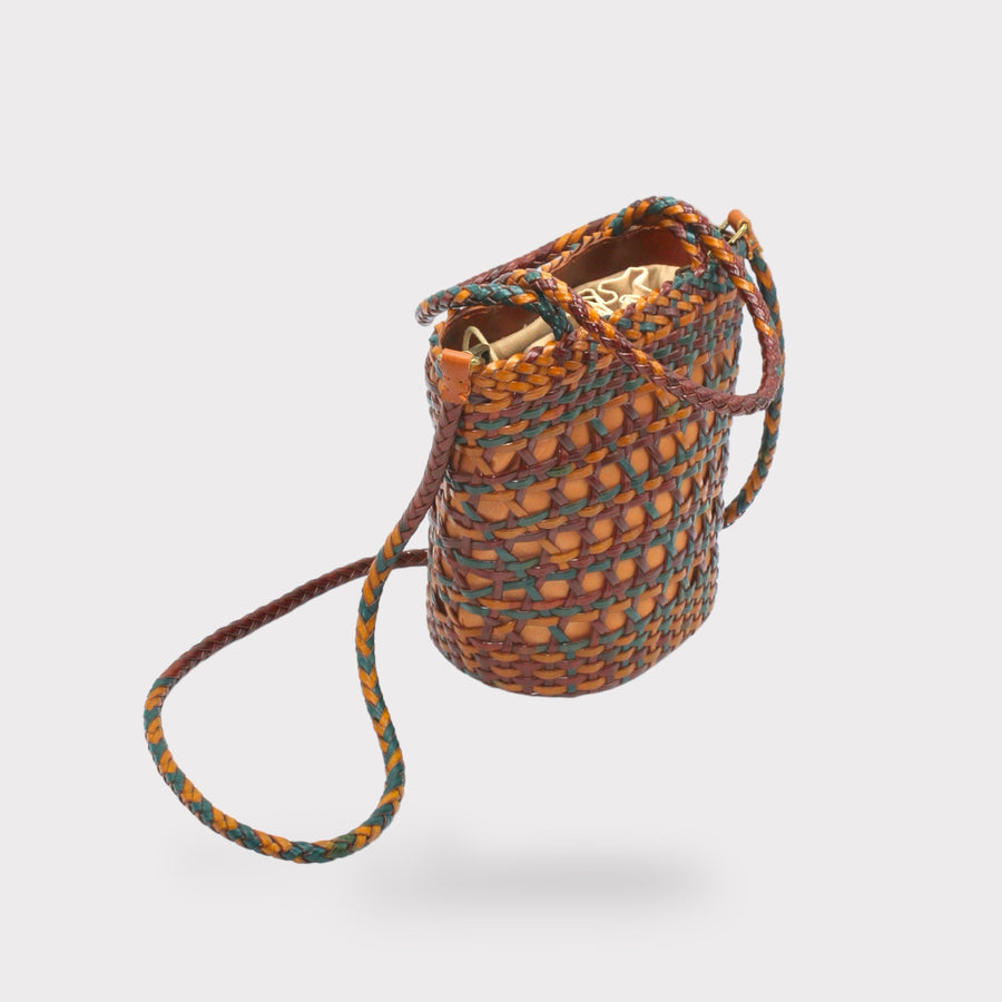 Lena - Hand Weave Leather Basket Bag Blue & Brown