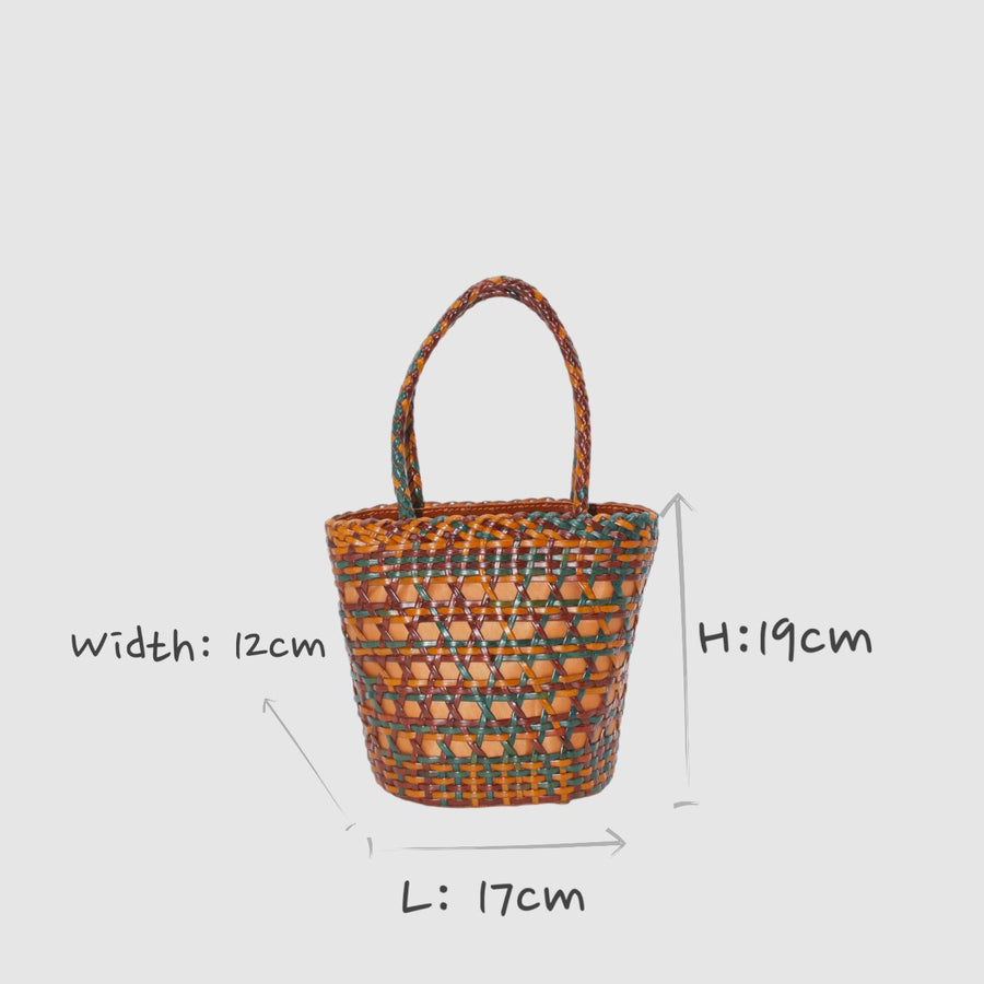 Lena - Hand Weave Leather Basket Bag Blue & Brown