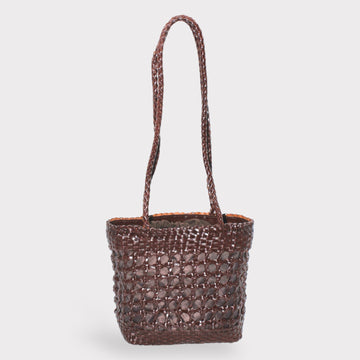 Asia - Handwoven Leather Shoulder Bucket Bag Coffee