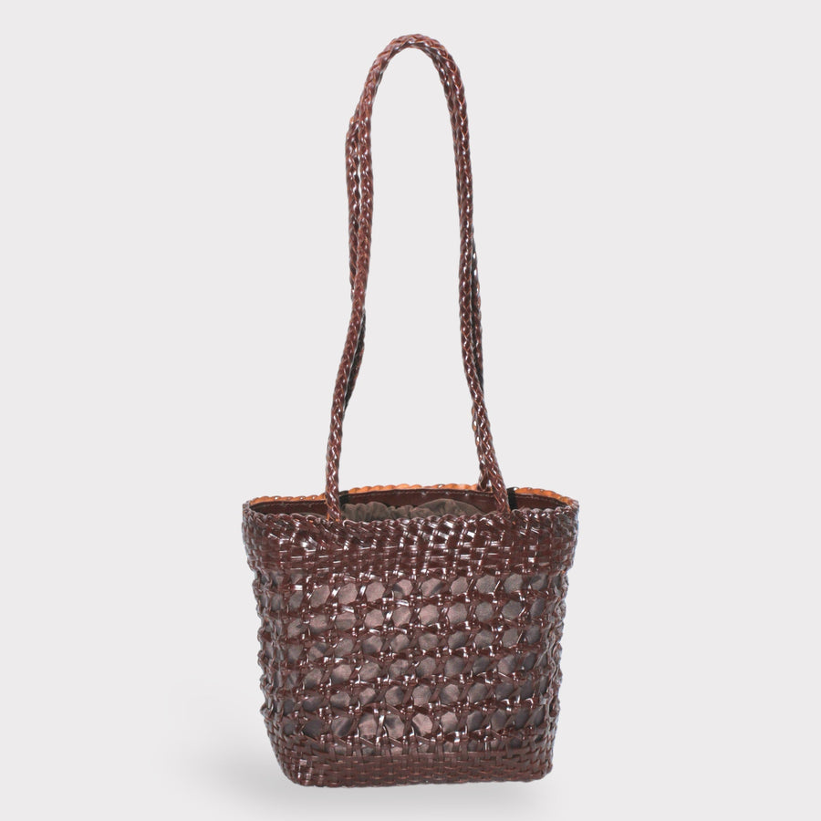 Asia - Handwoven Leather Shoulder Bucket Bag Coffee