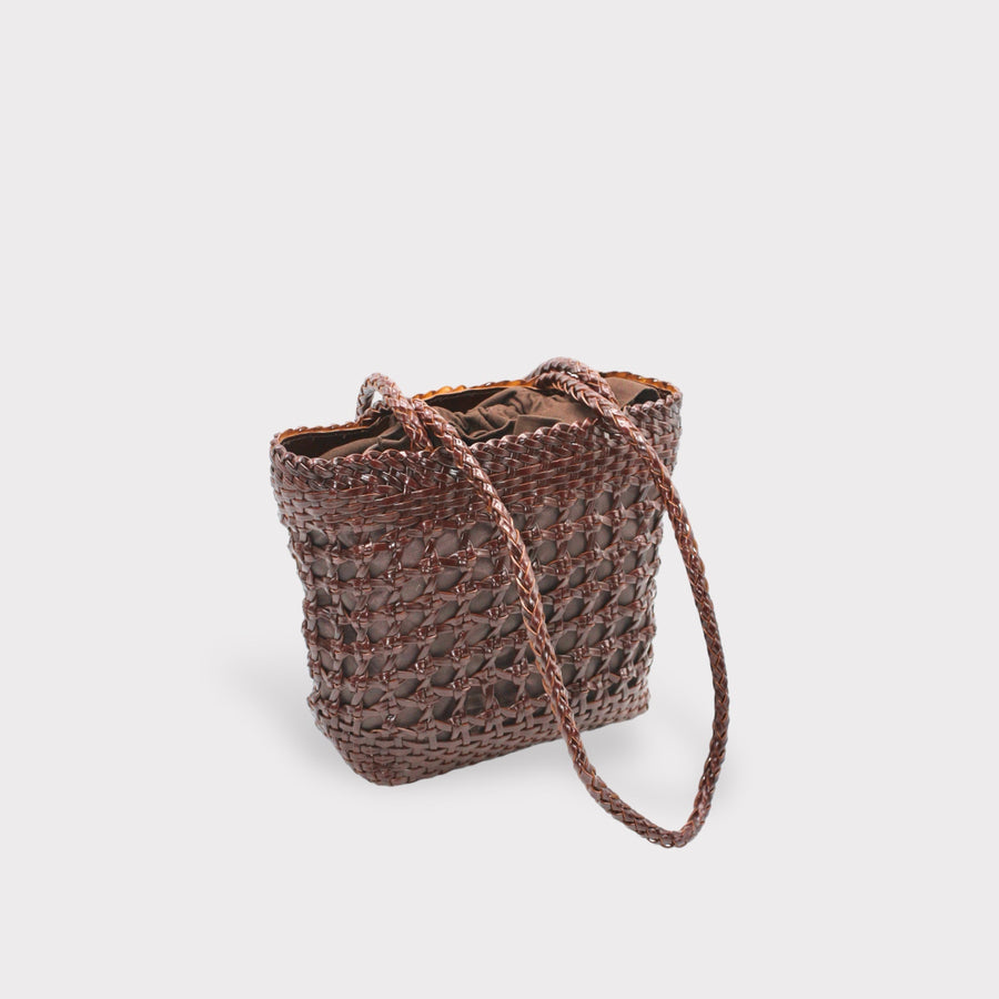 Asia - Handwoven Leather Shoulder Bucket Bag Coffee