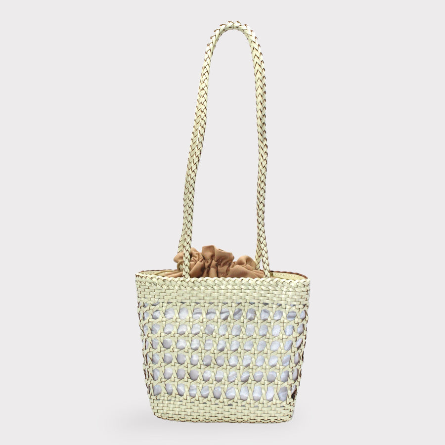 Asia - Handwoven Leather Shoulder Bucket Bag White