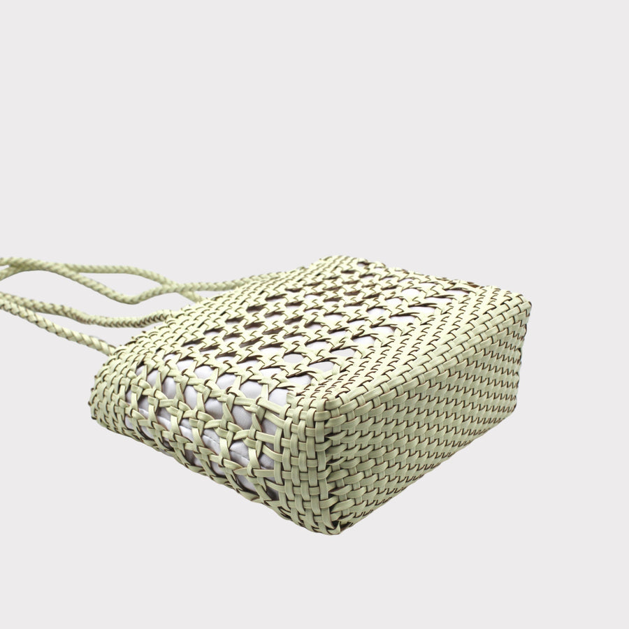 Asia - Handwoven Leather Shoulder Bucket Bag White