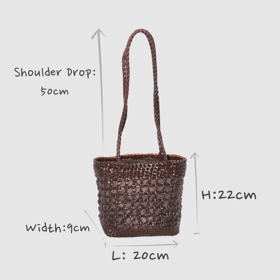 Asia - Handwoven Leather Shoulder Bucket Bag Coffee