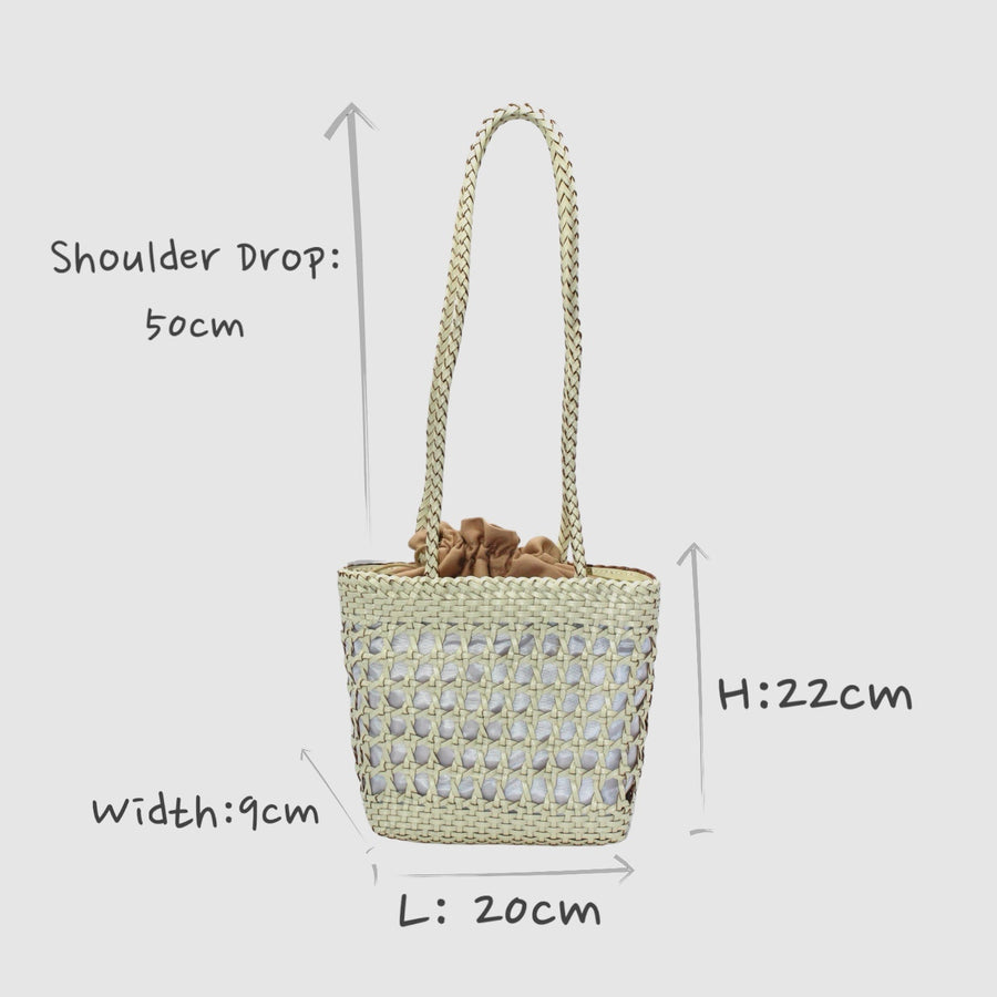 Asia - Handwoven Leather Shoulder Bucket Bag White