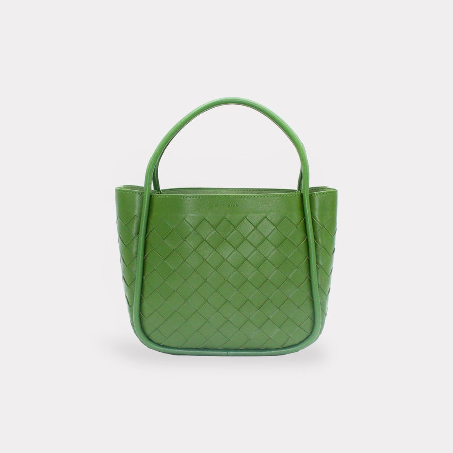 May - Genuine Leather Woven Basket Bag Pepper Green