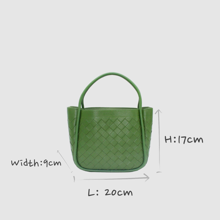 May - Genuine Leather Woven Basket Bag Pepper Green