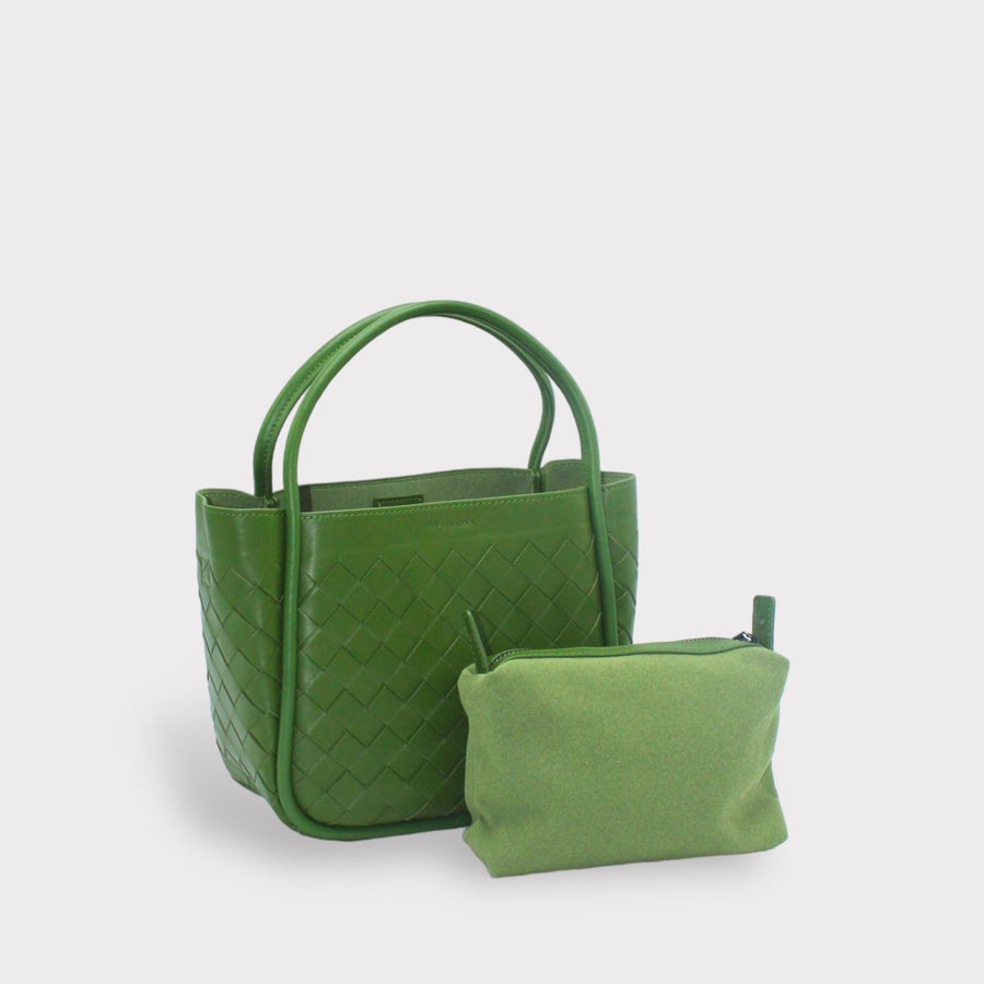 May - Genuine Leather Woven Basket Bag Pepper Green