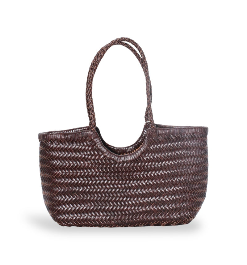 Carmel - Genuine Leather U Shape Handwoven Tote Bag