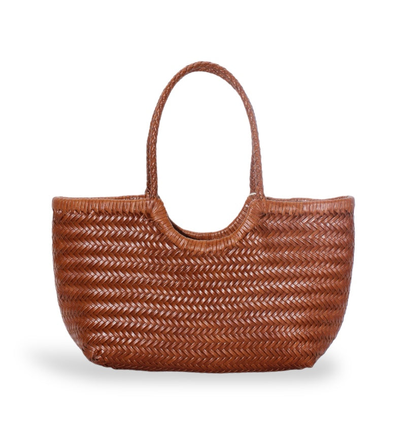 Carmel - Genuine Leather U Shape Handwoven Tote Bag