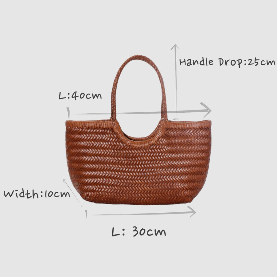 Carmel - Genuine Leather U Shape Handwoven Tote Bag