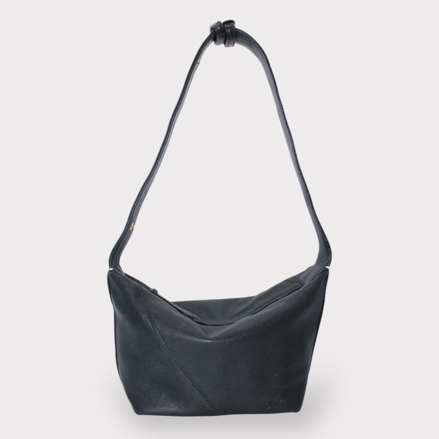 Evy - Genuine Leather Pouch Shoulder Bag Black