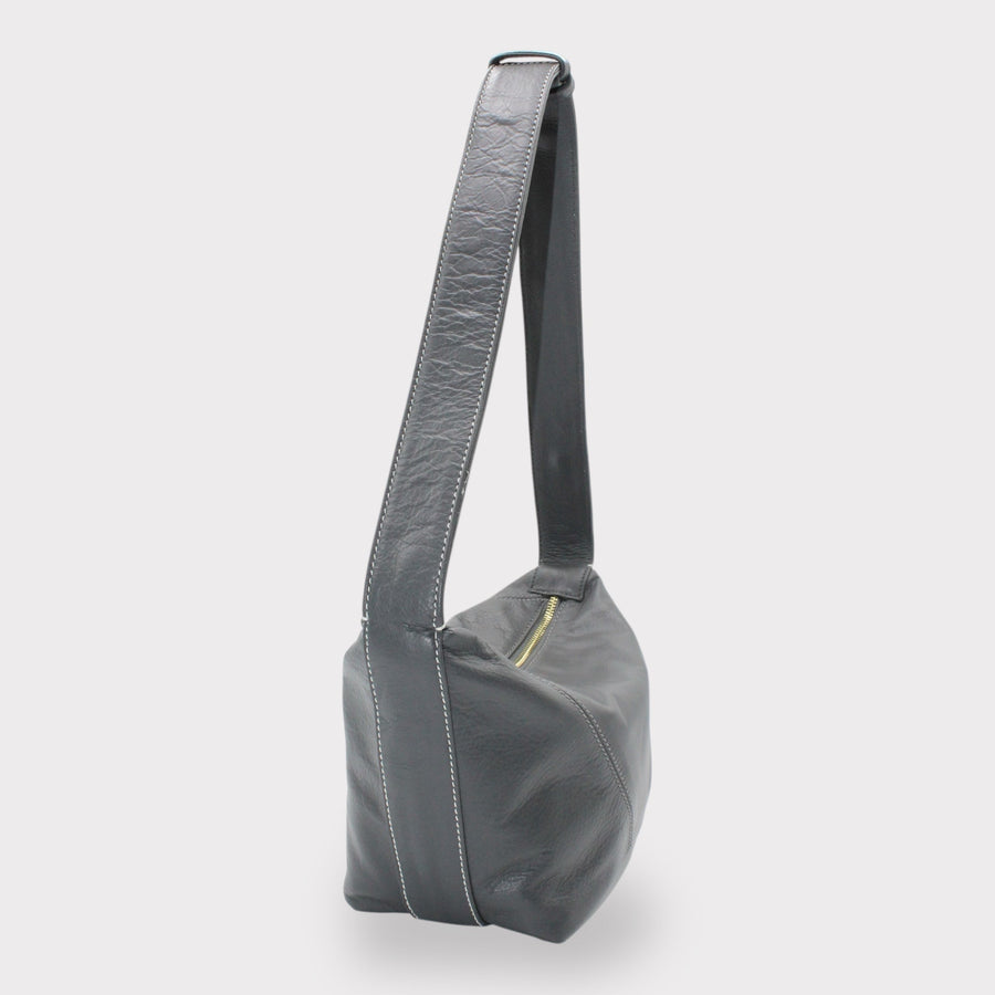 Evy - Genuine Leather Pouch Shoulder Bag Ash Grey