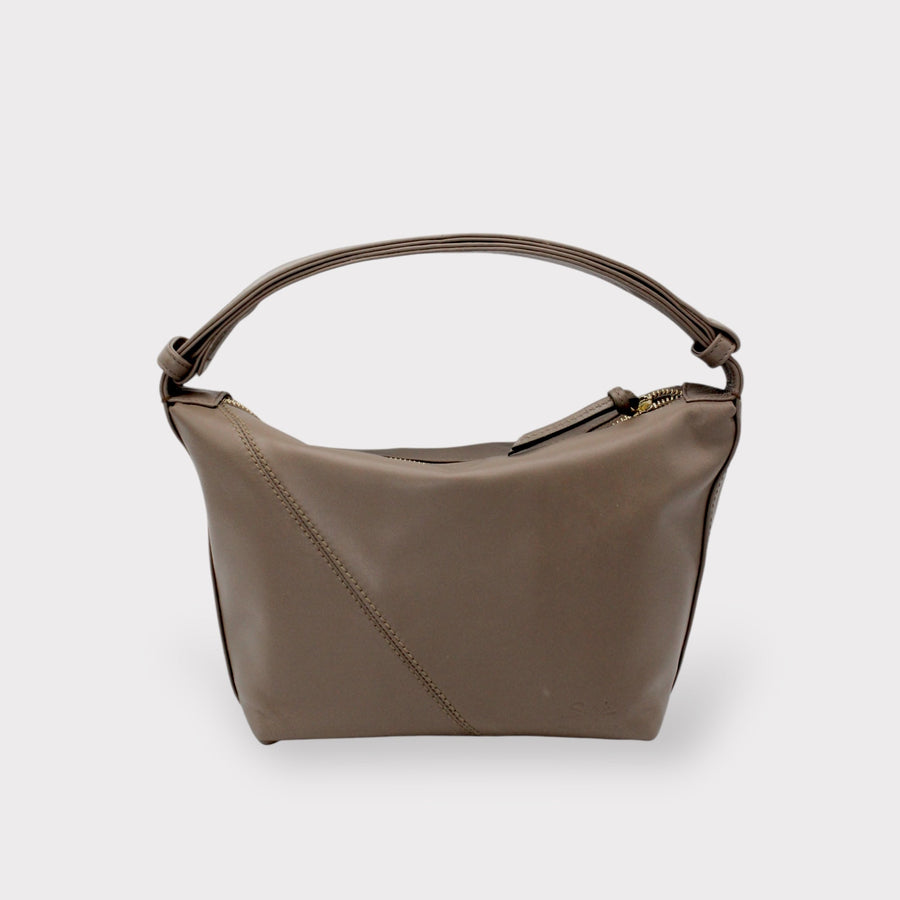 Evy - Genuine Leather Pouch Shoulder Bag Taupe