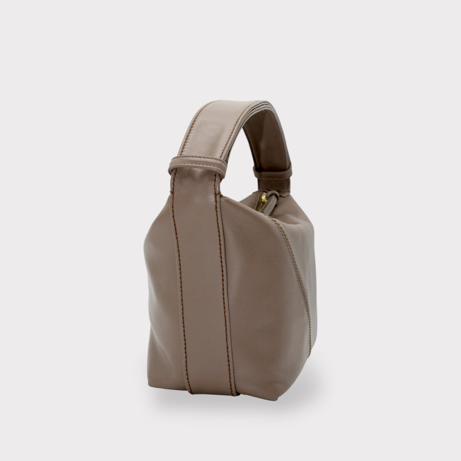 Evy - Genuine Leather Pouch Shoulder Bag Taupe