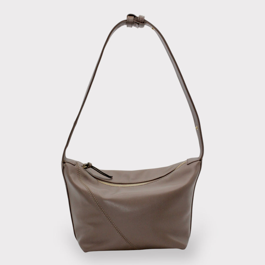 Evy - Genuine Leather Pouch Shoulder Bag Taupe