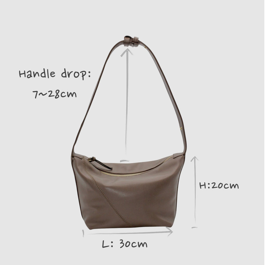 Evy - Genuine Leather Pouch Shoulder Bag Taupe