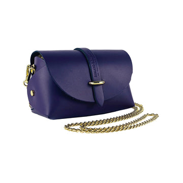 RB1001Y | Borsa Piccola in Vera Pelle Made in Italy con Tracollina removibile e passante di chiusura in metallo Oro Lucido - Colore Viola - Dimensioni: cm 16,5 x 11 x 8