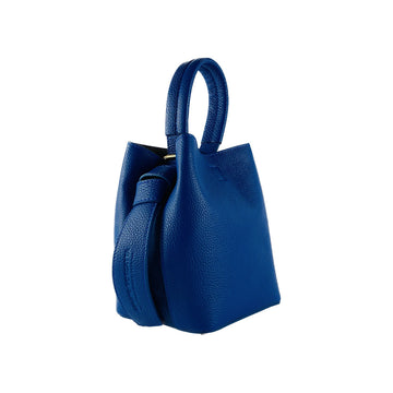 RB1006CH | Borsa a Secchiello con Pochette in Vera Pelle Made in Italy.Tracollina con attacchi a moschettone in metallo Oro Lucido - Blu Royal - Dimensioni: cm 16 x 14 x 21 + Manico 13 cm