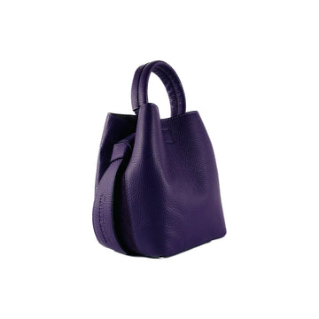 RB1006Y | Borsa Secchiello con Pochette in Vera Pelle Made in Italy.Tracollina con attacchi a moschettone in metallo Oro Lucido - Colore Viola - Dimensioni: cm 16 x 14 x 21 + Manico 13 cm