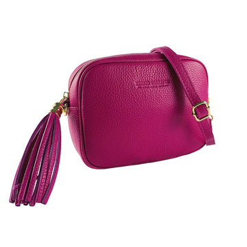 RB1007BE | Tracollina  Donna in Vera Pelle Made in Italy.Tracolla removibile. Attacchi con moschettoni in metallo Oro Lucido - Colore Fuxia - Dimensioni: cm 20 x 15 x 7