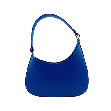 RB1013CH | Borsa Donna a spalla e Tracolla removibili in Vera Pelle Made in Italy. Attacchi con moschettoni in metallo Oro Lucido - Colore Blu Royal - Dimensioni: cm 28 x 6 x 25 + 12 (manico)