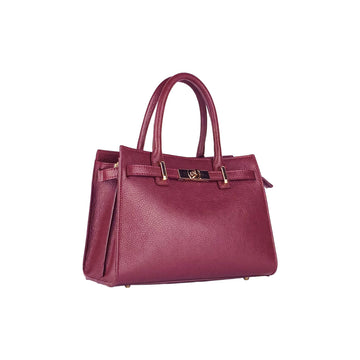 RB1016X | Borsa Donna a Mano in Vera Pelle Made in Italy con tracolla removibile. Attacchi con moschettoni in metallo Oro Lucido. Colore Bordeaux. Dimensioni: cm 28 x 20 x 14 + 12,5