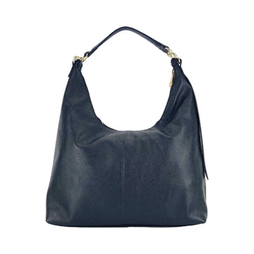 RB1017A | Borsa Donna a spalla Morbida in Vera Pelle Made in Italy con manico singolo e tracolla removibile. Attacchi con moschettoni in metallo Oro Lucido - Colore Nero - Dimensioni: cm 36 x 40 x 13