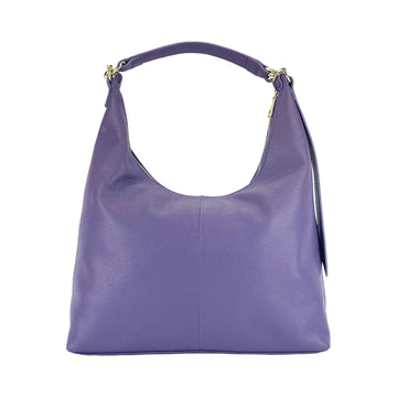 RB1017Y | Borsa Donna a spalla Morbida in Vera Pelle Made in Italy con tracolla removibile. Attacchi con moschettoni in metallo Oro Lucido - Colore Viola - Dimensioni: cm 36 x 40 x 13