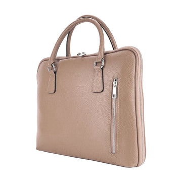 RB1019AQ | Cartella Business Unisex in Vera Pelle Made in Italy con tracolla removibile. Attacchi con moschettoni in metallo Nickel Lucido - Colore Taupe - Dimensioni: cm 37 x 29 x 6,5