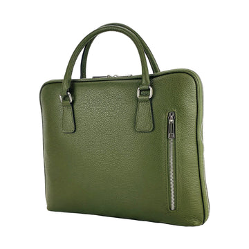 RB1019E | Cartella Business Unisex in Vera Pelle Made in Italy con tracolla removibile. Attacchi con moschettoni in metallo Nickel Lucido - Colore Verde - Dimensioni: cm 37 x 29 x 6,5