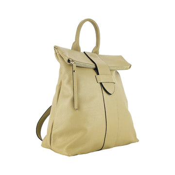 RB1021AL | Zaino Donna Morbido in Vera Pelle Made in Italy con Spallacci regolabili. Chiusura lampo e Accessori in metallo Oro Lucido - Colore Beige - Dimensioni: cm 30 x 34 x 10,5