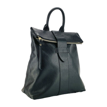 RB1021A | Zaino Donna Morbido in Vera Pelle Made in Italy con Spallacci regolabili. Chiusura lampo e Accessori in metallo Oro Lucido - Colore Nero - Dimensioni: cm 30 x 34 x 10,5