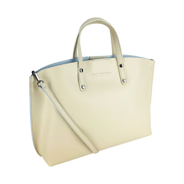 RB1024AL  | Borsa Donna a Mano in Vera Pelle Made in Italy con tracolla removibile. Sacca grande interna estraibile. Accessori Canna di Fucile Lucido - Colore Beige - Dimensioni: cm 48x31x11