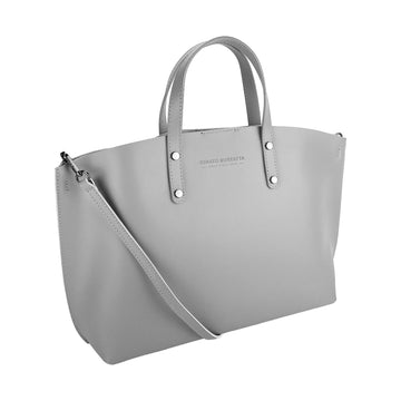 RB1024F  | Borsa Donna a Mano in Vera Pelle Made in Italy con tracolla removibile. Sacca grande interna estraibile. Accessori Canna di Fucile Lucido - Colore Grigio - Dimensioni: cm 48x31x11