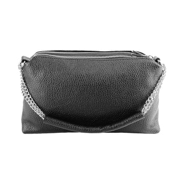 RB1025A  | Borsa Donna a Mano con doppia lampo in Vera Pelle Made in Italy. Tracolla in pelle regolabile. Accessori Nickel Lucido - Colore Nero - Dimensioni: cm 26 x 14 x 9