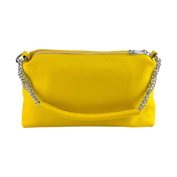 RB1025R  | Borsa Donna a Mano con doppia lampo in Vera Pelle Made in Italy. Tracolla in pelle regolabile. Accessori Nickel Lucido - Colore Giallo - Dimensioni: cm 26 x 14 x 9