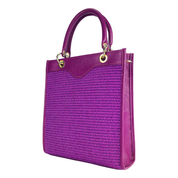 RB1026CN  | Borsa Donna a mano verticale in Vera Pelle e Paglia Made in Italy. Tracolla removibile e regolabile in pelle. Accessori Oro Lucido - Colore Lampone - Dimensioni: cm 24 x 29 x 9