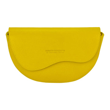 RB1027R | Borsa Donna a Bandoliera stondata in Vera Pelle Made in Italy. Tracolla removibile e regolabile in pelle. Accessori Nickel Lucido - Colore Giallo - Dimensioni: cm 25 x 15 x 9