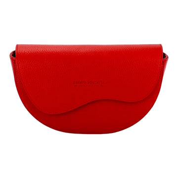 RB1027V | Borsa Donna a Bandoliera stondata in Vera Pelle Made in Italy. Tracolla removibile e regolabile in pelle. Accessori Nickel Lucido - Colore Rosso - Dimensioni: cm 25 x 15 x 9